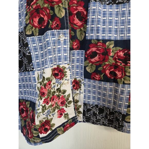 Vintage Bobbie Brooks Patchwork Rose Floral Plaid Buttondown Shirt, Plus 22W/24W - Picture 7 of 12